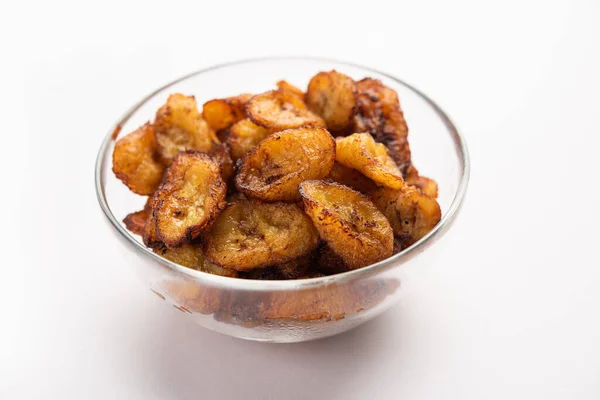 Deep Fried Ripe Plantain Slices Pake Kele Fried Chips Bowl — Fotografia de Stock