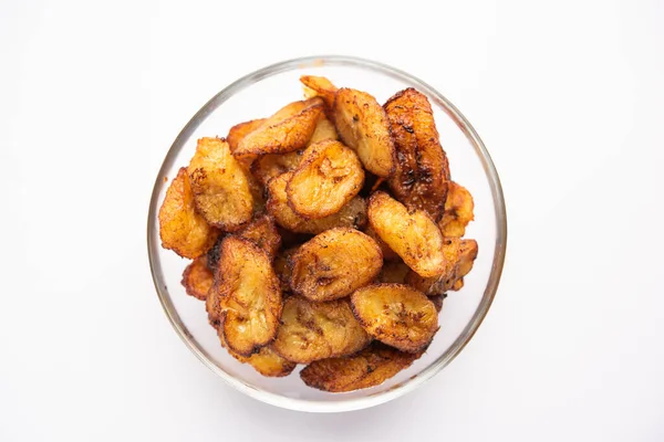 Deep Fried Ripe Plantain Slices Pake Kele Fried Chips Bowl — Fotografia de Stock