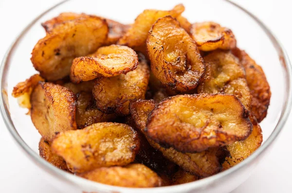 Deep Fried Ripe Plantain Slices Pake Kele Fried Chips Bowl — Fotografia de Stock