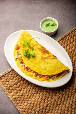 cheela, Chilla or Chila is a Rajasthani breakfast dish generally made with gram flour or besan