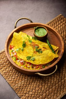 cheela, Chilla or Chila is a Rajasthani breakfast dish generally made with gram flour or besan
