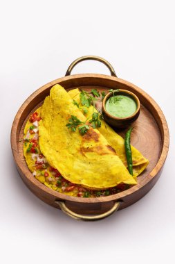 cheela, Chilla or Chila is a Rajasthani breakfast dish generally made with gram flour or besan