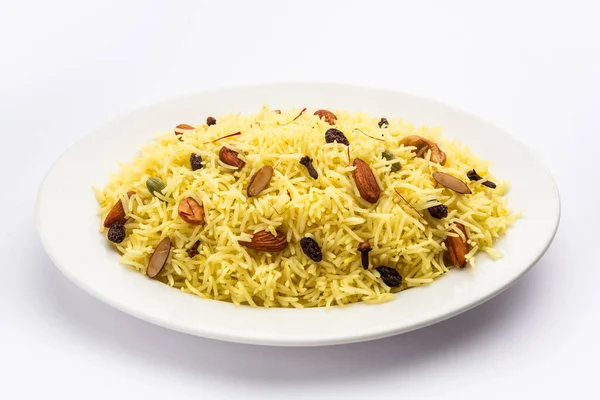 Kashmiri Sweet Modur Pulao Made Rice Cooked Sugar Water Flavored — Zdjęcie stockowe