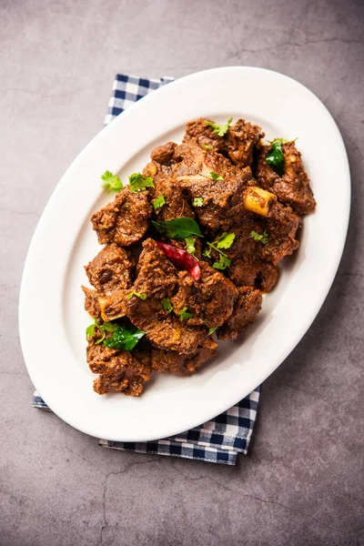 Sukha Mutton Chicken Dry Spicy Murgh Goat Meat Served Plate — Foto de Stock