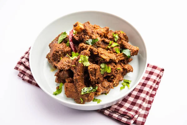 Sukha Mutton Chicken Dry Spicy Murgh Goat Meat Served Plate — Stockfoto