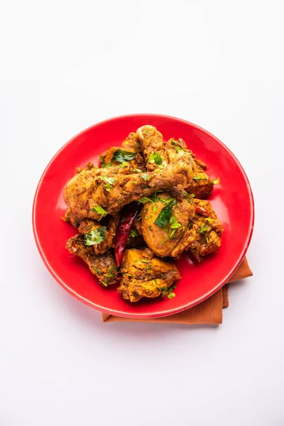 Sukha Mutton Chicken Dry Spicy Murgh Goat Meat Served Plate — Stok fotoğraf