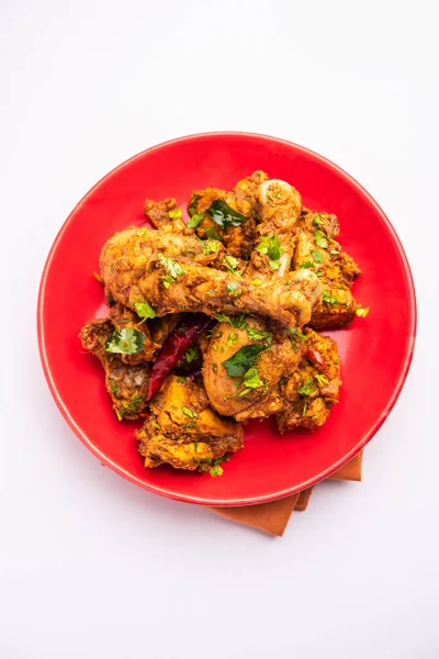 Sukha Mutton Chicken Dry Spicy Murgh Goat Meat Served Plate — Stockfoto