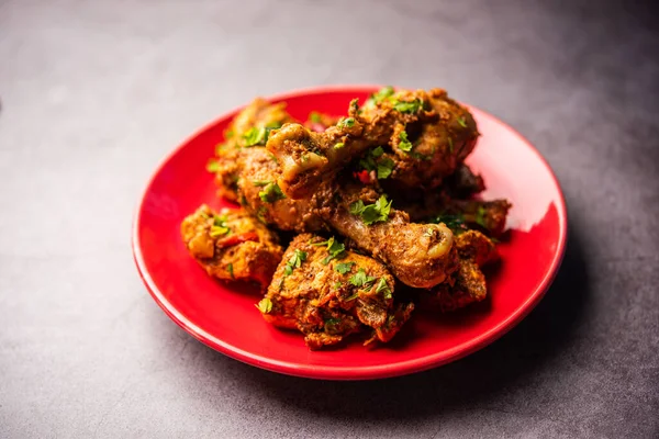 Sukha Mutton Chicken Dry Spicy Murgh Goat Meat Served Plate — стоковое фото
