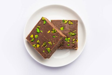 chocolate barfi or choco burfi cake, a tweak to indian dessert or sweet for festivals