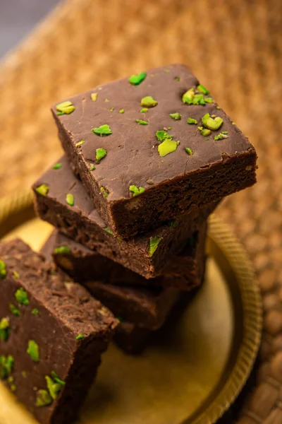 Chocolate Barfi Choco Burfi Cake Tweak Indian Dessert Sweet Festivals — Stock Photo, Image