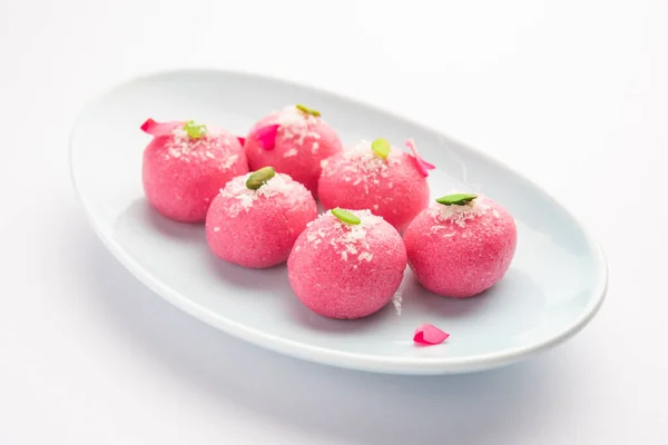 Delicious Pink Chumchum Rose Flavour Cham Cham Rasgulla Rasagola Rosogola — Stockfoto