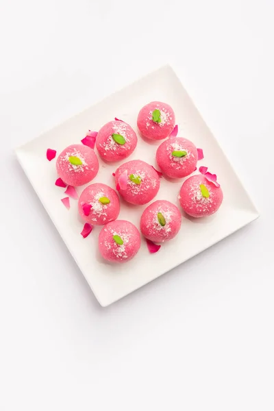 Delicious Pink Chumchum Rose Flavour Cham Cham Rasgulla Rasagola Rosogola — Stockfoto