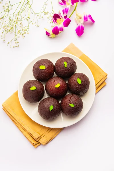 Indian Sweet Food Sweet Black Gulab Jamun Also Known Kala — Foto Stock