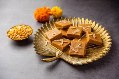 Besan burfi or Mohanthal roasted barfi - an indian sweet