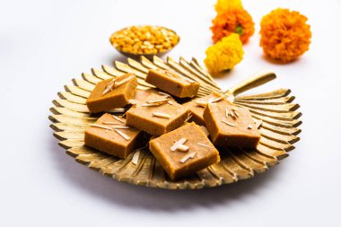Besan burfi or Mohanthal roasted barfi - an indian sweet