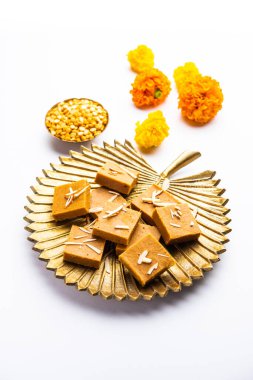 Besan burfi or Mohanthal roasted barfi - an indian sweet