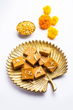 Besan burfi or Mohanthal roasted barfi - an indian sweet