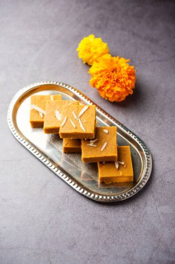 Besan burfi or Mohanthal roasted barfi - an indian sweet