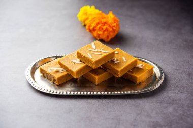 Besan burfi or Mohanthal roasted barfi - an indian sweet