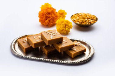 Besan burfi or Mohanthal roasted barfi - an indian sweet
