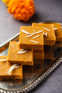 Besan burfi or Mohanthal roasted barfi - an indian sweet