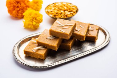 Besan burfi or Mohanthal roasted barfi - an indian sweet