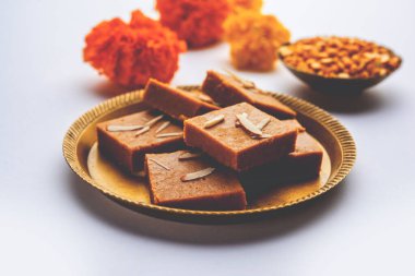 Besan burfi or Mohanthal roasted barfi - an indian sweet