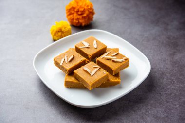Besan burfi or Mohanthal roasted barfi - an indian sweet