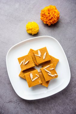 Besan burfi or Mohanthal roasted barfi - an indian sweet