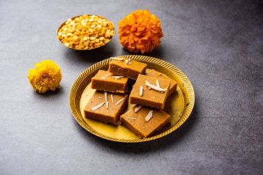 Besan burfi or Mohanthal roasted barfi - an indian sweet
