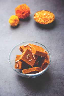 Besan burfi or Mohanthal roasted barfi - an indian sweet