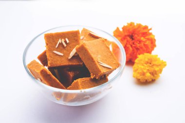 Besan burfi or Mohanthal roasted barfi - an indian sweet