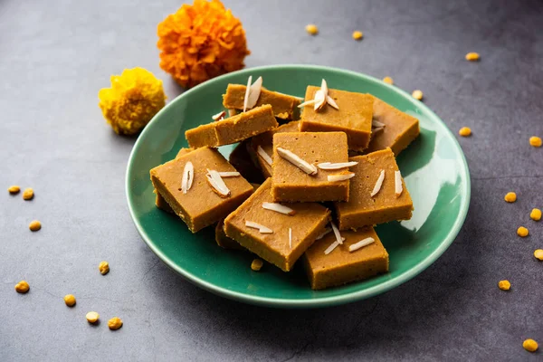 Besan burfi or Mohanthal roasted barfi - an indian sweet
