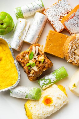 Indian assorted sweet mithai, barfi in a group
