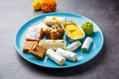 Indian assorted sweet mithai, barfi in a group