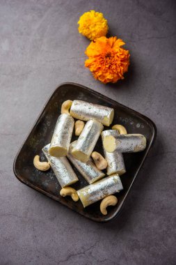 Kaju Roll mithai - A royal Traditional sweet made from cashew powder and mawa with sugar