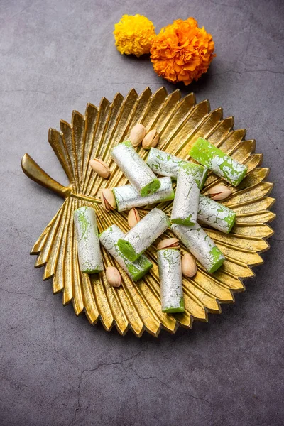 Pista Roll Pistachio Rolls Mithai Sigar Indian Sweet Dessert Festivals — Foto de Stock