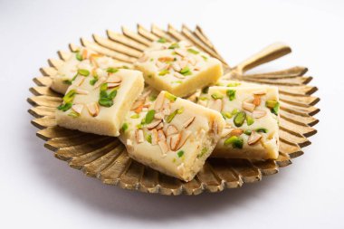 Milk powder barfi also known as Mava burfi, white Khoya burfi or Barfee, Indian Sweet food