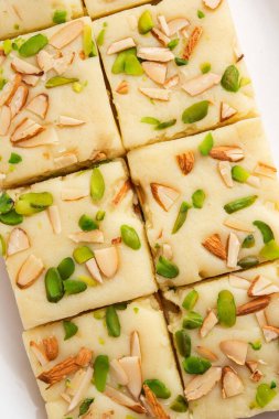 Milk powder barfi also known as Mava burfi, white Khoya burfi or Barfee, Indian Sweet food
