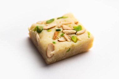 Milk powder barfi also known as Mava burfi, white Khoya burfi or Barfee, Indian Sweet food