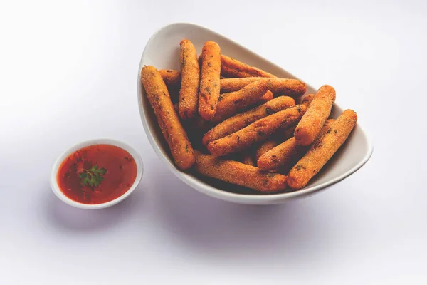 Crispy Rava Aloo Fingers Potato Semolina Fried Finger Sticks Served — Stok fotoğraf