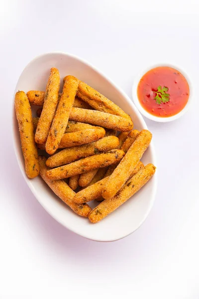 Crispy Rava Aloo Fingers Potato Semolina Fried Finger Sticks Served — Stock Photo, Image