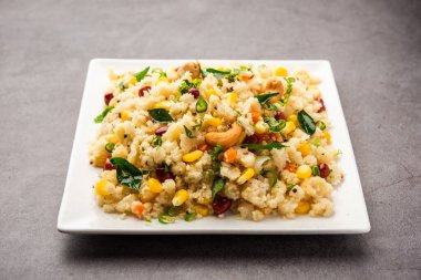 Sweet Corn Upma, makai rava uppittu made using with or without semolina , healthy Indian breakfast