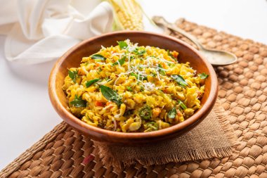 Sweet Corn Upma, makai rava uppittu made using with or without semolina , healthy Indian breakfast
