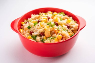 Sweet Corn Upma, makai rava uppittu made using with or without semolina , healthy Indian breakfast