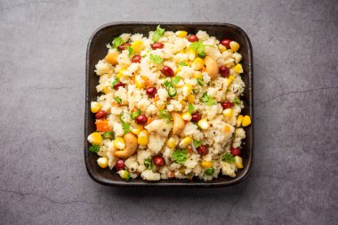 Sweet Corn Upma, makai rava uppittu made using with or without semolina , healthy Indian breakfast