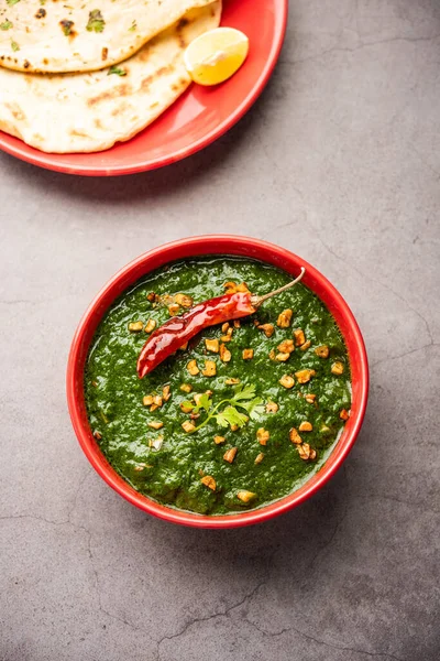 Lasooni Palak Recipe Dhaba Style Garlic Spinach Curry Indian Main —  Fotos de Stock