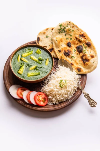 Palak Baby Corn Sabzi Also Known Spinach Makai Curry Served — 图库照片