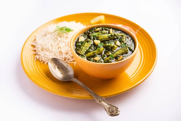 Palak Baby Corn Sabzi Also Known Spinach Makai Curry Served — Stockfoto