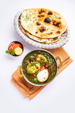 Spinach egg curry is an Indian non vegetarian dish made using palak gravy with eggs